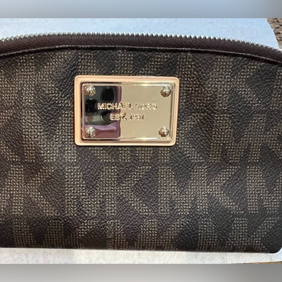 Michael Kors Dark Brown MK Logo Cosmetic Case with Gold Plaque - Picture 2 of 9